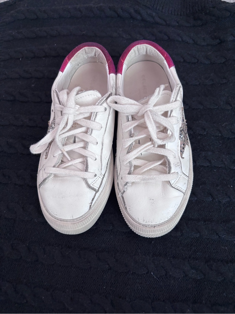 Golden Goose Kids May Sneakers White Leather Purple Suede Glitter Star Sz 30(13) - Picture 2 of 10